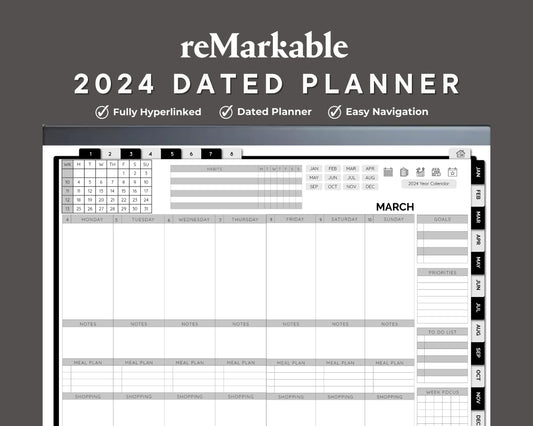 reMarkable 1 & 2 2024 Dated Planner, Fully Hyperlinked