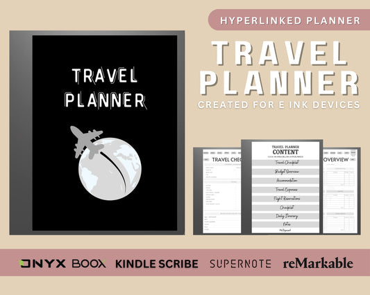 Travel Planner Hyperlinked for Kindle Scribe, reMarkable 2, Onyx Boox, Supernote